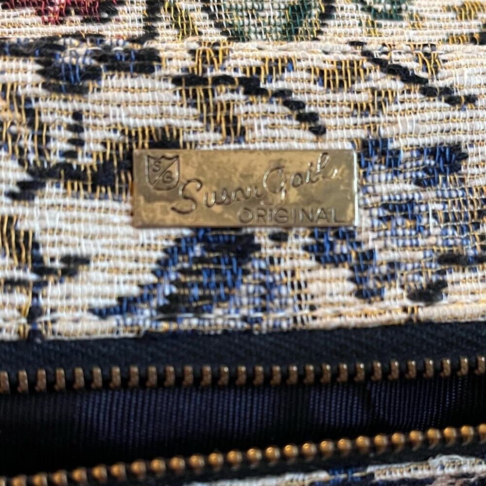 SUSAN GAIL Vintage Gray Pebbled Leather Shoulder Bag Gold Hardware Tapestry - Picture 8 of 8